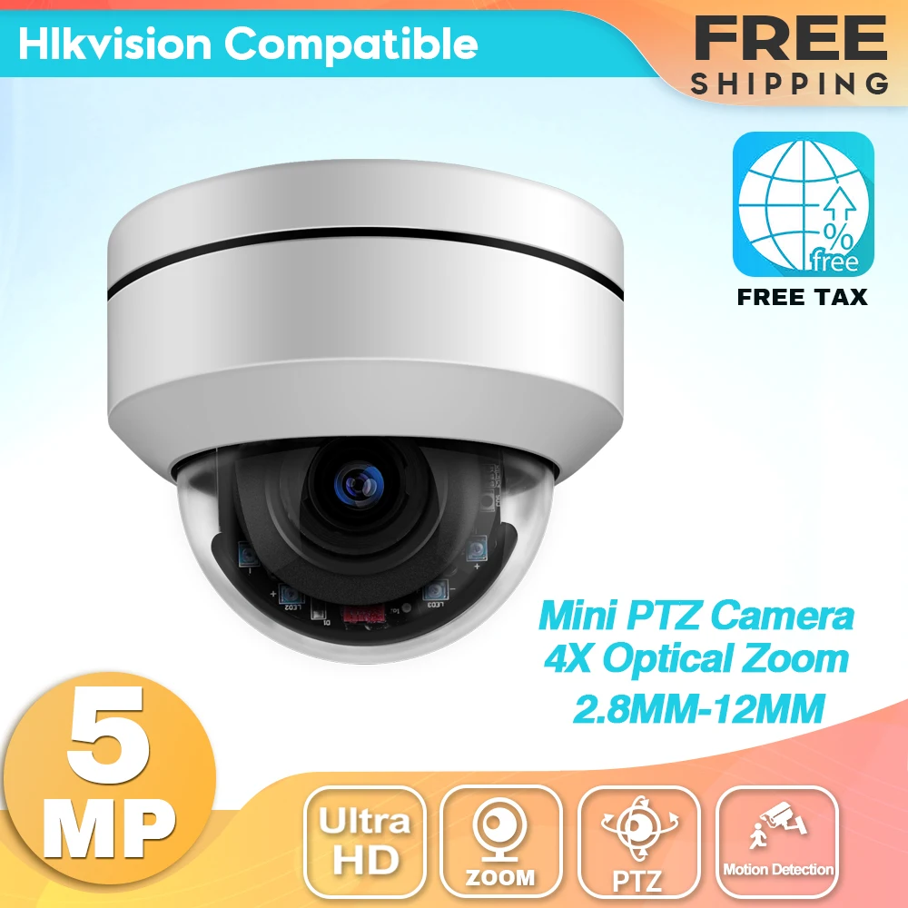 

Hikvision Compatible PTZ IP Mini Camera 5MP IR POE 4X Optical Zoom Dome IP67 IK10 Motion Detect Wall Bracket Video Surveillance