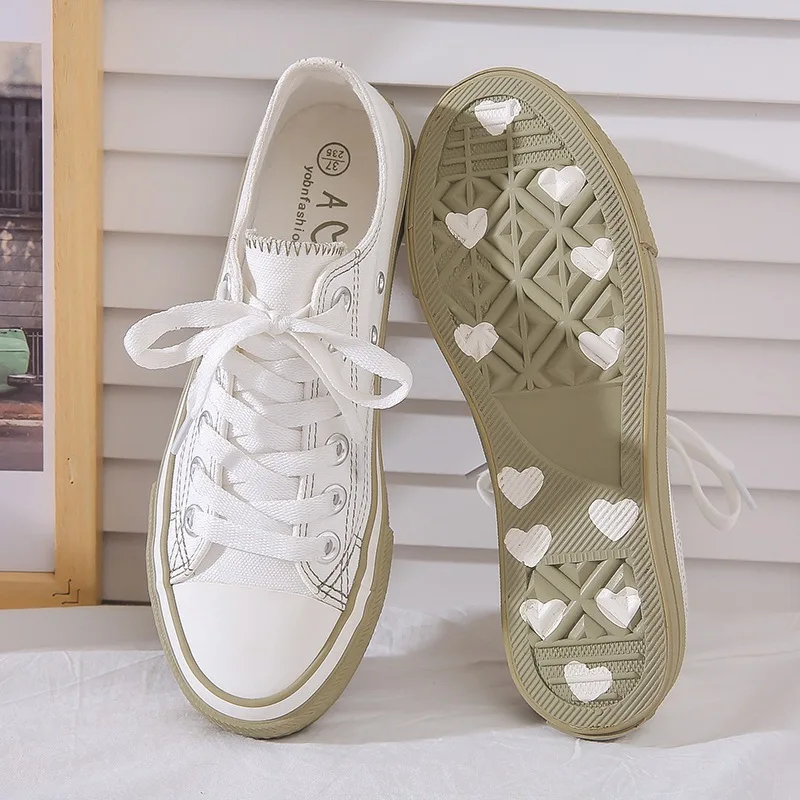 

New Style Women Vulcanized Sneakers Breathable Casual Students White Flat Shoes Woman Spring Autumn Lovely Canvas Shoes