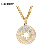 tophiphop ice out cubic zirconia round pendant fashion star shape gold silver two colors hip hop party wearing jewelry