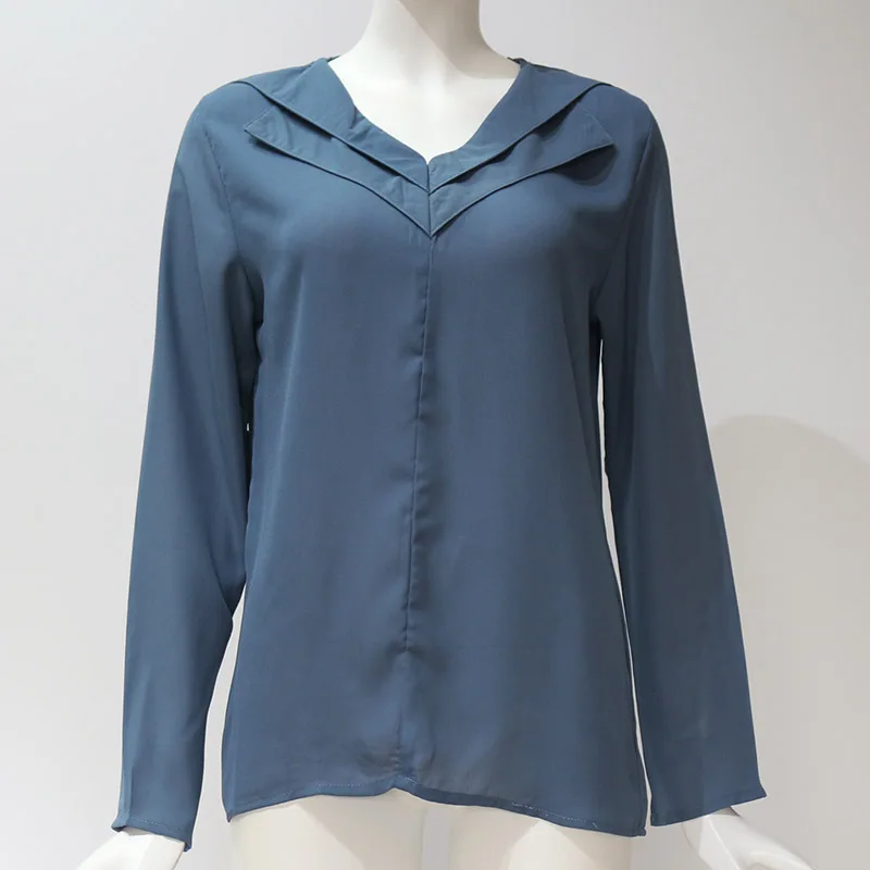 Новая женская шифоновая блузка 2019 рубашка с длинными рукавами модные зауженного