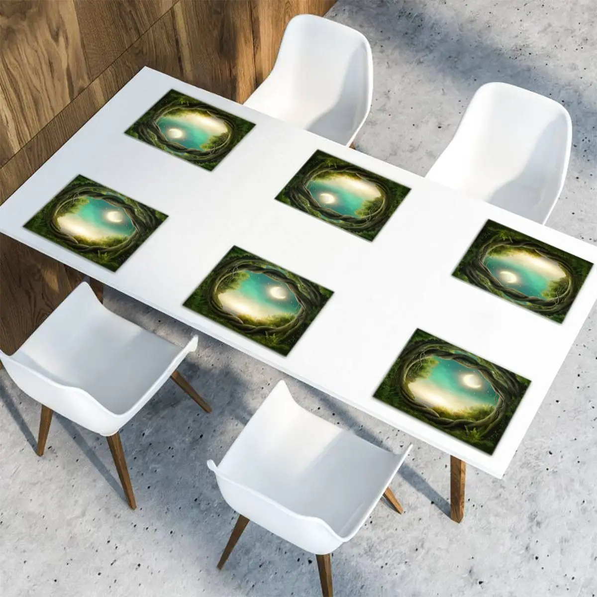

Table Mats Drink Coaster Table Placemats Magic Forest Tree Holes Coffee Mug Cup Coasters 6 PCS Non-slip Pads