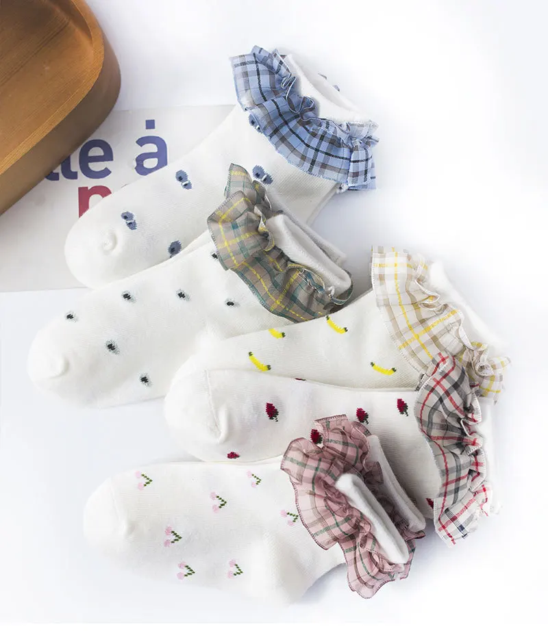 Детские носки новые кружевные белые для маленьких девочек клетчатые с принтом