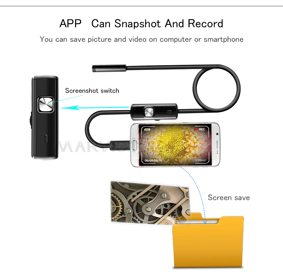 Micro USB Android телефон Бороскоп, эндоскоп, камера 8 мм диаметр 1/1. 5/2/3,5/5 м IP67 водонепроницаемая Мини камера 6 светодиодный USB эндоскоп