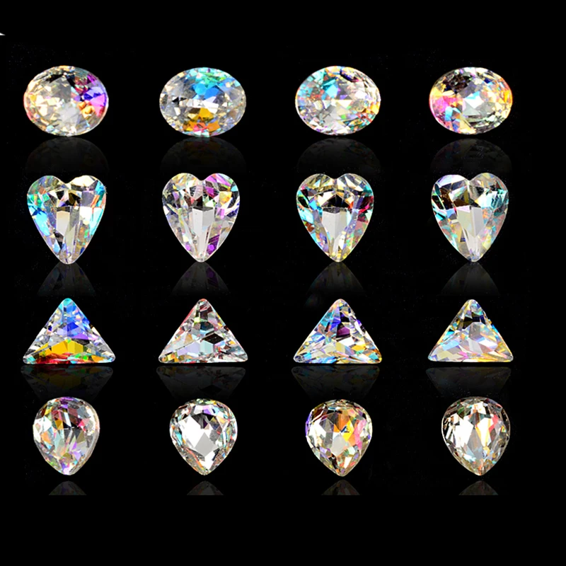 Кристаллы AB 3D Стразы для дизайна ногтей драгоценные камни с плоской задней