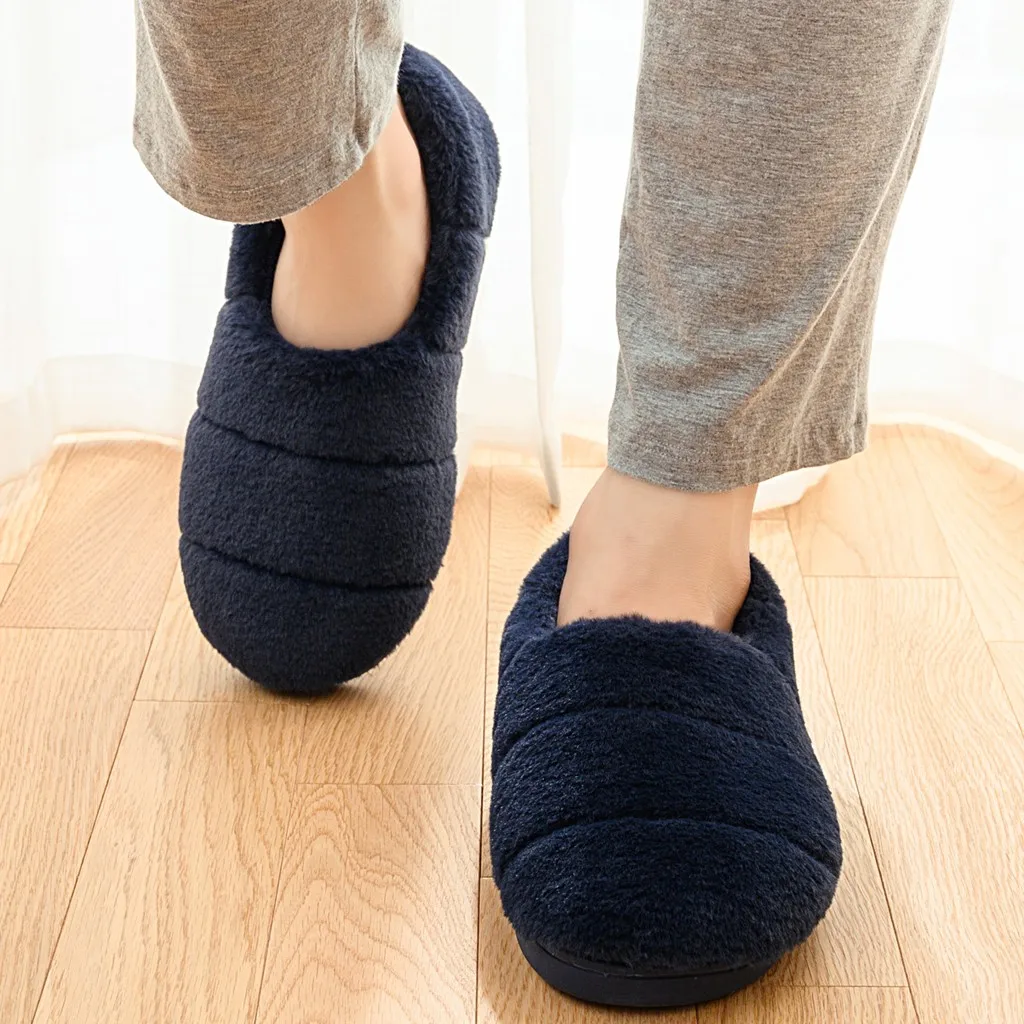 Solid men Warm Plush slippers home Flat With Non-Slip men slippers Casual Sneakers For Man Floor Warm Furry Slipper chaussure