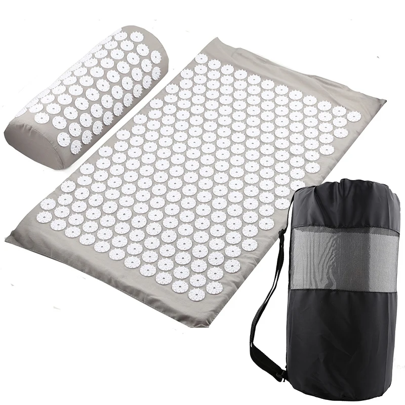 Grey net bag Set ITSTYLE Йога Акупрессура массажные коврики для спины тела снятия стресса напряжения ABS Спайк расслабляющий коврик для боли - Цвет: Grey net bag Set