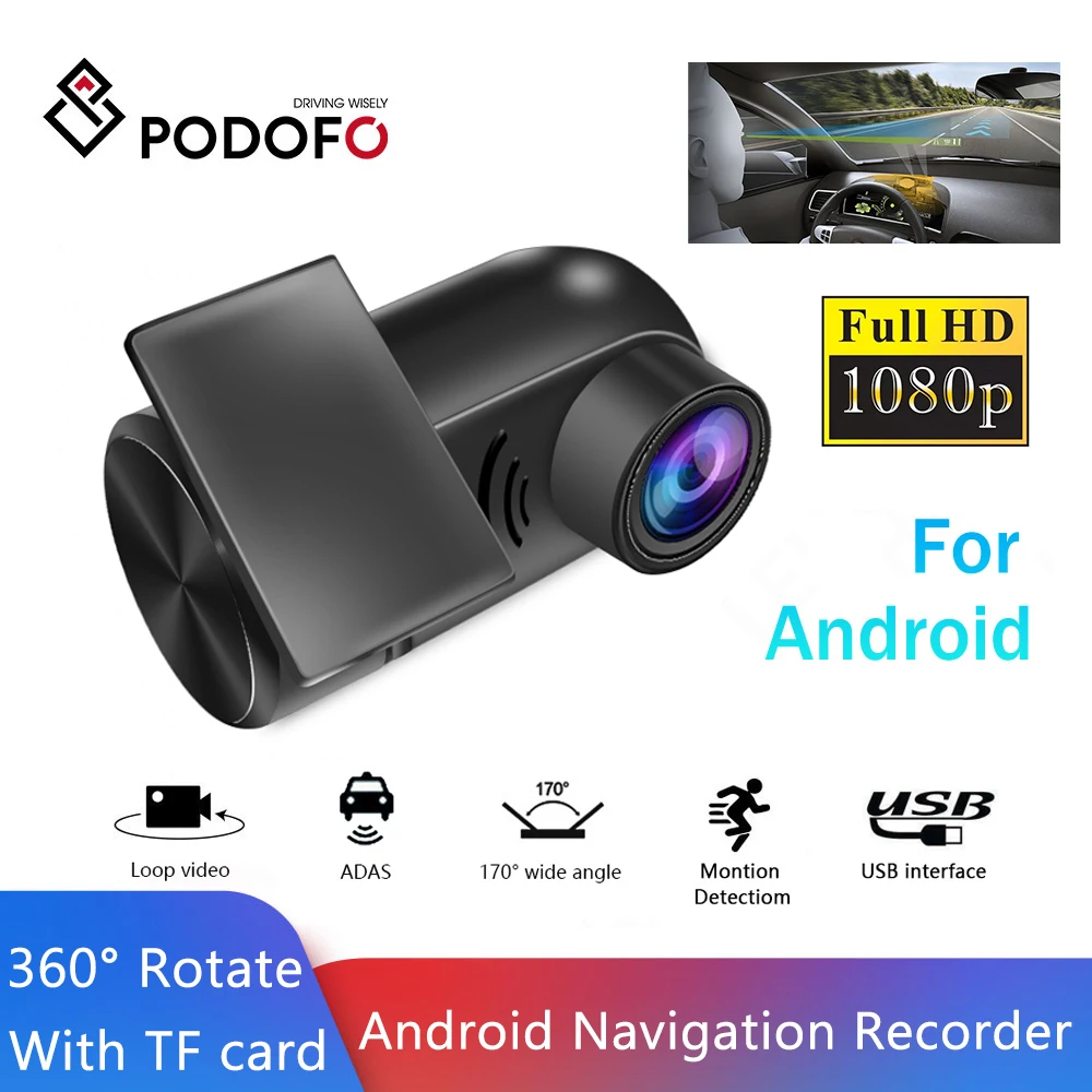 

Автомобильный видеорегистратор Podofo HD, 1080P, ADAS, 170 градусов, ночное видение, USB, циклическая запись, акселерометр, автомобильный рекордер для ...