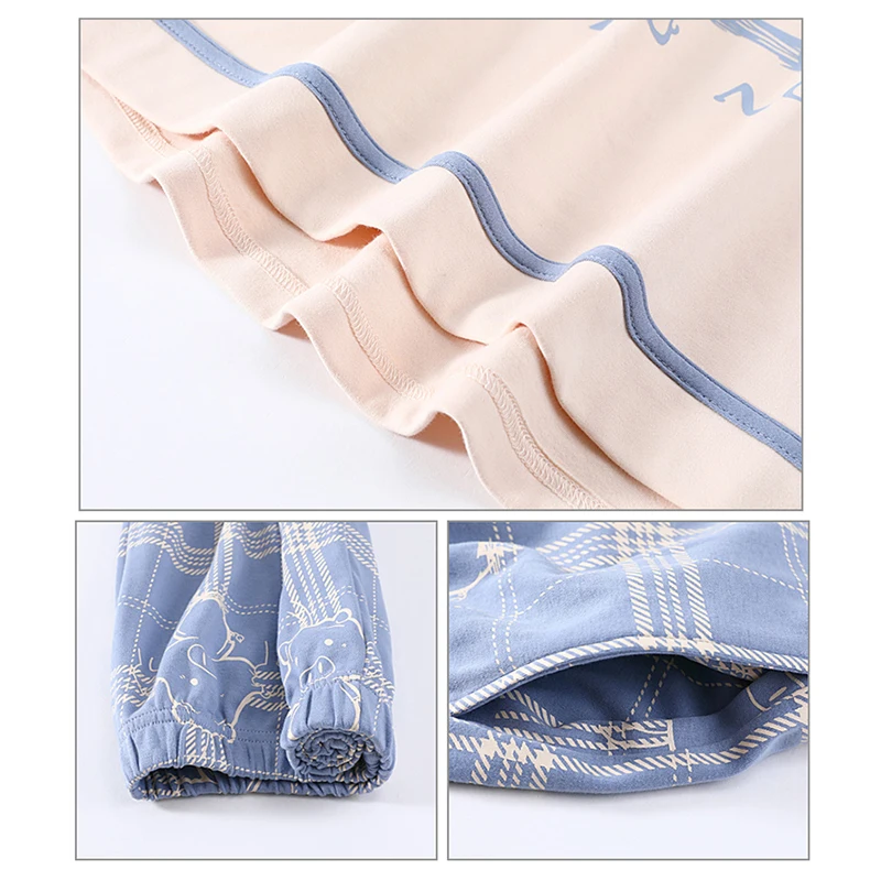 

ATUENDO Spring Warm Kawaii Pajamas Sets for Women Autumn Fashion Silk Soft Sleepwear 100% Cotton PJS Atoff Home Satin Nightwear