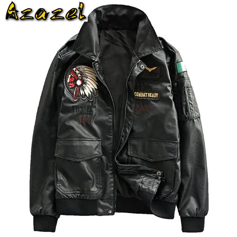

Air Force Pilot Mens Leather Jackets XXXL Plus Indian Embroidery Motorcycle Leather Jacket Coats US Style Overcoats Winter A259