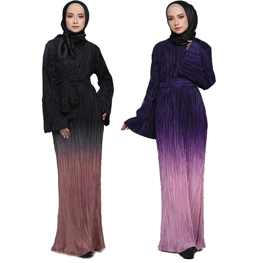 Модное Плиссированное мусульманское платье, абайя, Дубай, Рамадан, мусульманская одежда, кафтан, марокканский, арабский цзилбаб, градиентны...