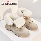 Женские зимние ботинки из натуральной кожи, на шнуровке, с круглым носком