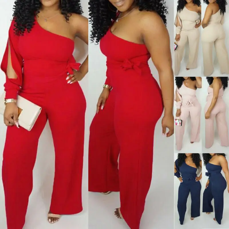 Женский комбинезон с широкими штанинами однотонный Летний на одно плечо