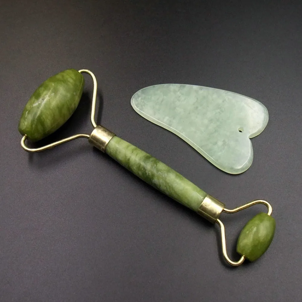 

Инструмент для соскабливания Gua Sha Jade, 2 шт., натуральный нефритовый ролик и Нефритовый камень, искусственный инструмент, тонкая фотография, # ...