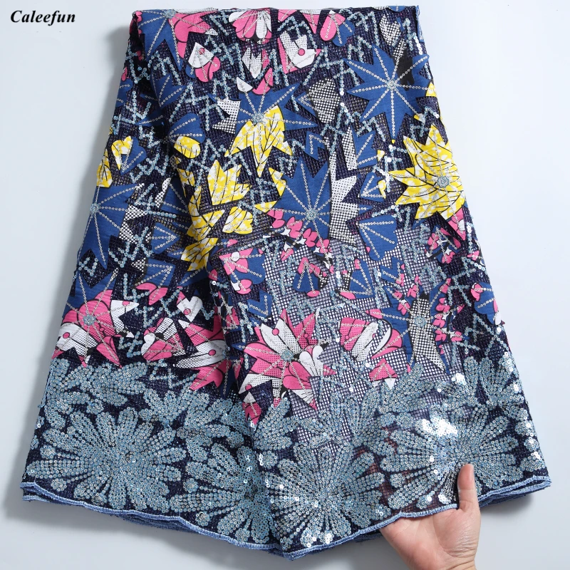 

2021 African Sequins Wax Fabrics Embroidery Sequins Lace Materials 5Yards Nigeria French Mesh Tulle Lace For Sewing Dress Y2277