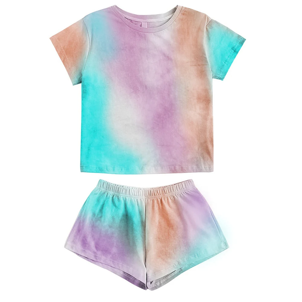 2020 Summer New Leisure Tie-dyed Print Pajama Suit for Women Fashion Star Print Home Clothes in Europe and America