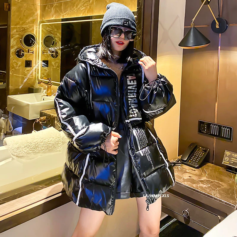 2021 Блестящая Серебристая модная осенне-зимняя одежда пуховик из хлопка Женское