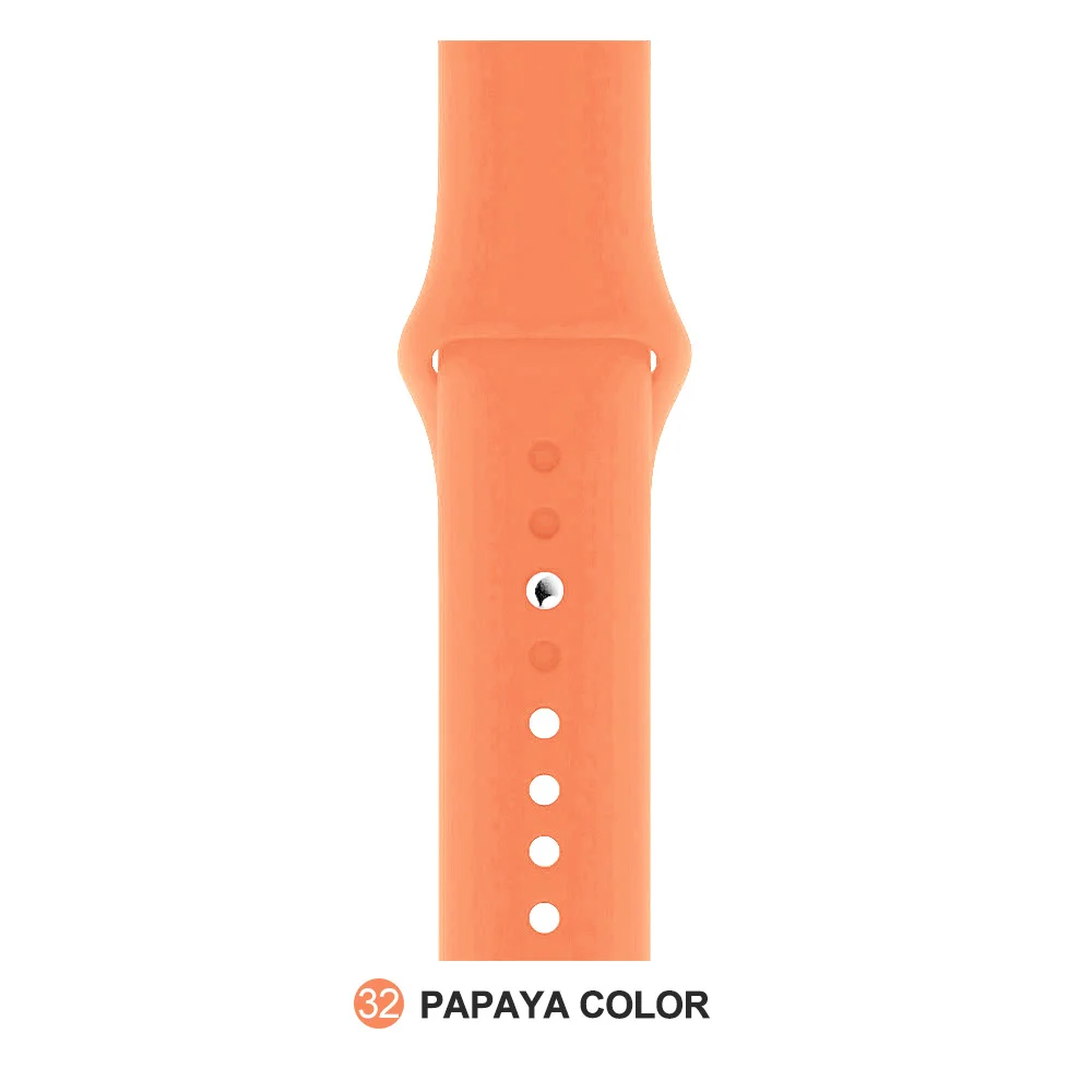 Papaya Мягкий силиконовый сменный спортивный ремешок для Apple Watch версии 4, 3, 2, 1, 42 мм, 38 мм, браслет на запястье, ремешок для iWatch 4, 40 мм, 44 мм, спортивный - Цвет ремешка: Papaya