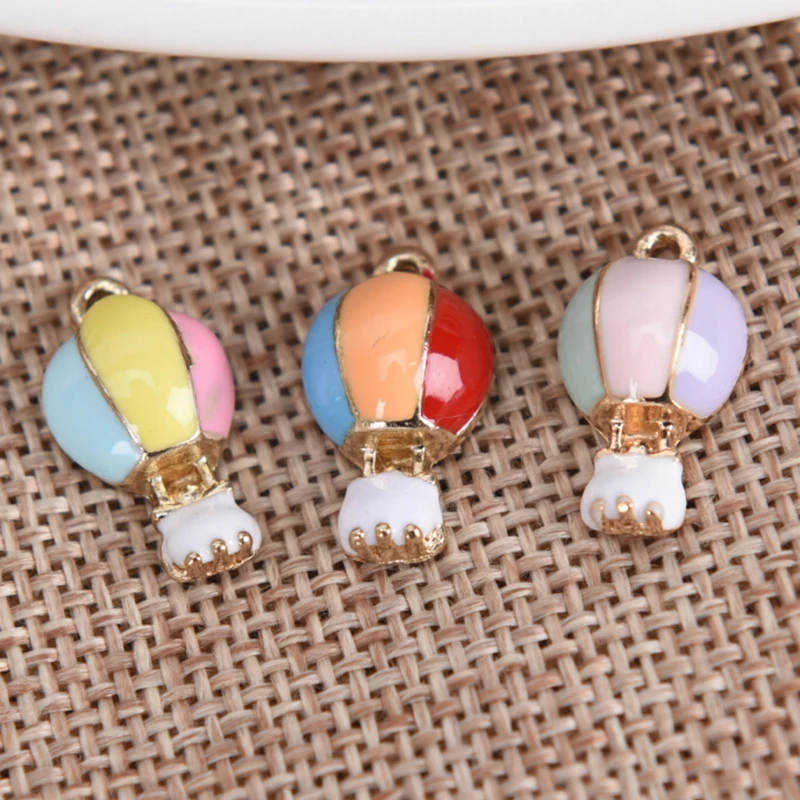 10Pcs/Set Mix Color Fashion Diy Gold Alloy Enamel Hot Air Balloon Charms Metal Pendants For Bracelet Earring Jewelry Making | Украшения и
