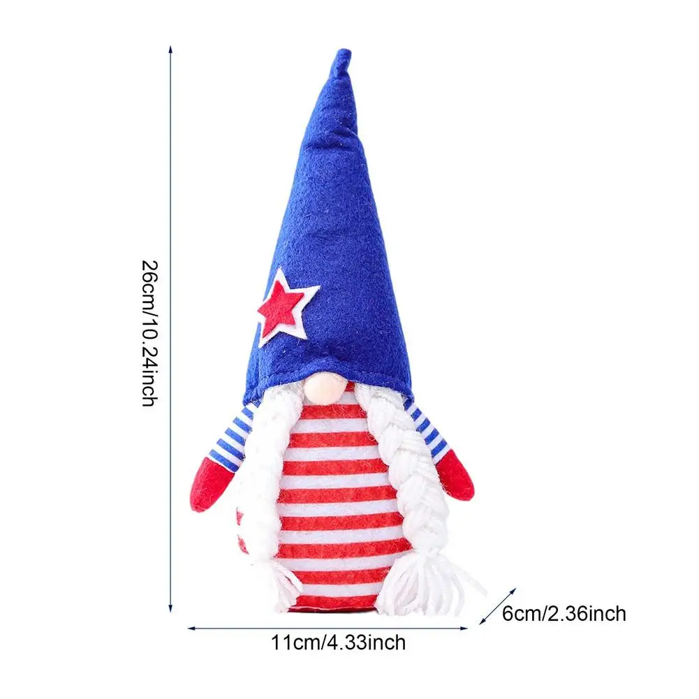 

Patriotic Independence Day Plush Gnome Doll American Striped Star Print Hat Dwarf Decoration Tomte Standing Figurine