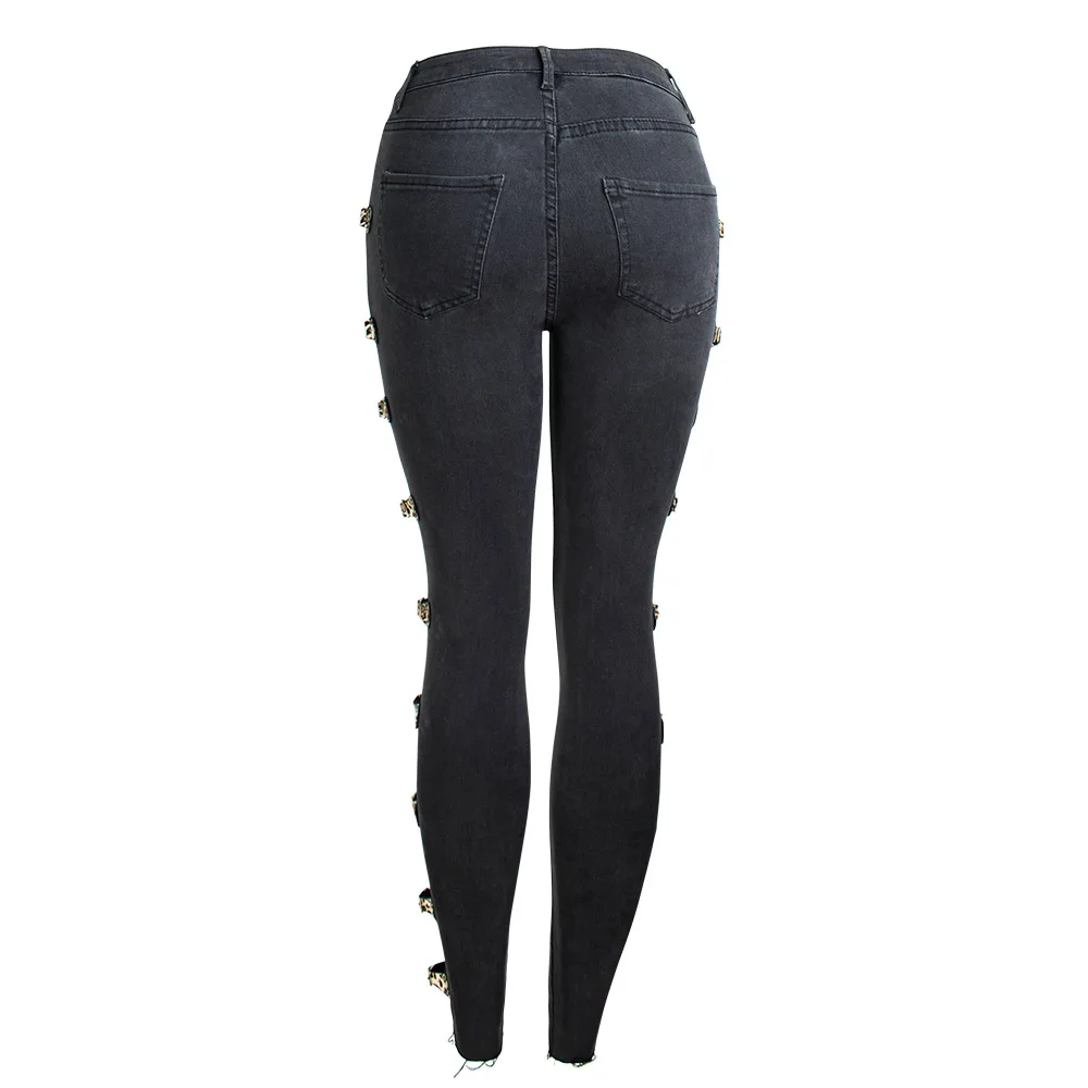 

United States women's foot wash water cultivate morality cowboy pants big yards side buckle pencil pants women jeans