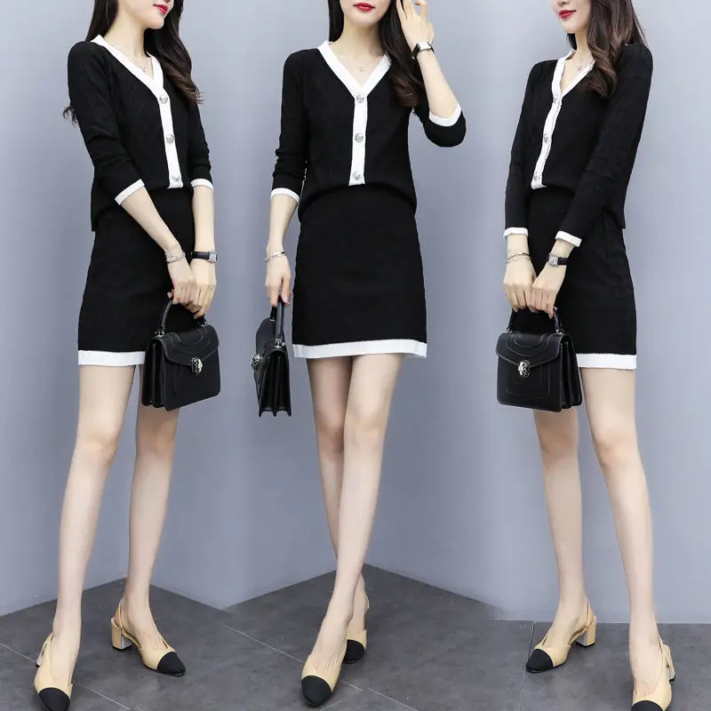 

Женский комплект из 2 предметов, элегантный однобортный свитер с длинным рукавом и юбка мини с высокой талией в Корейском стиле, весна Y497