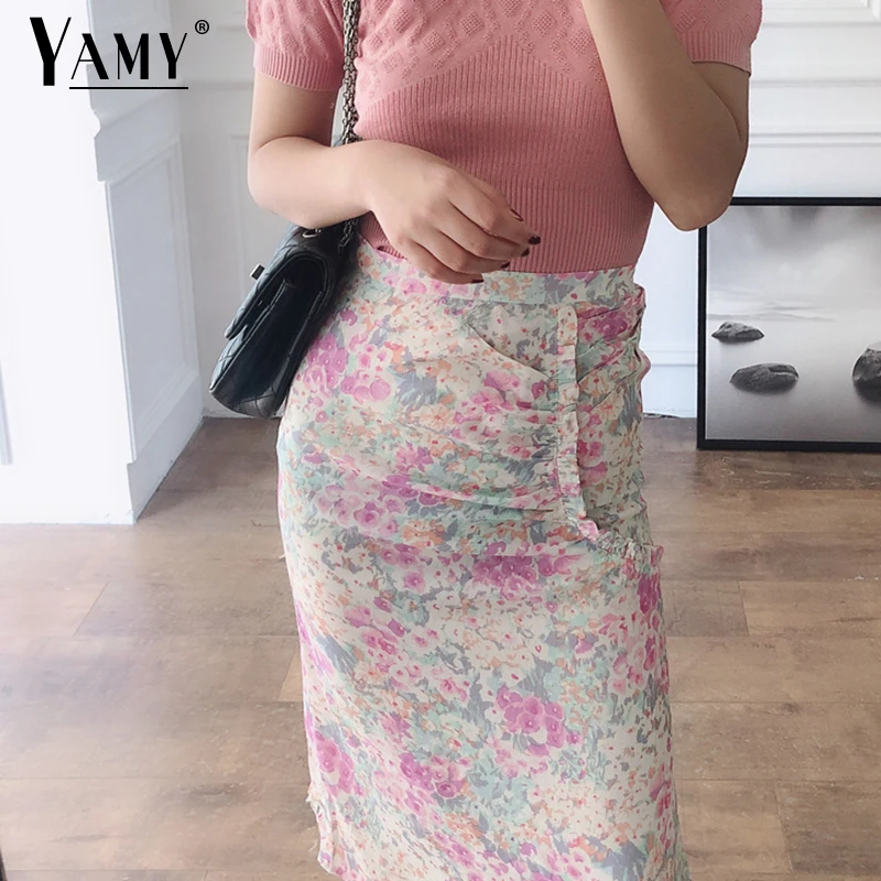 Юбка карандаш женская с высокой талией оборками средней длины|Женские юбки| |