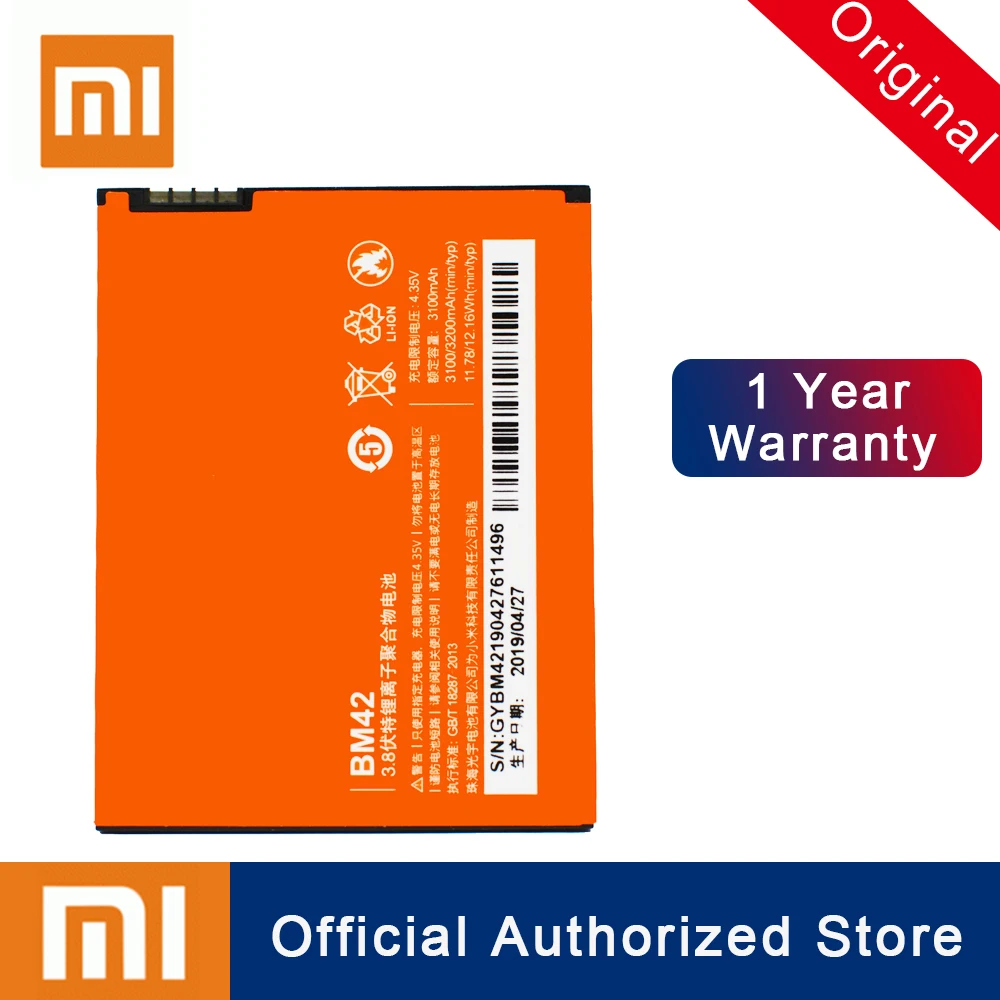 Xiao mi оригинальная сменная батарея BM42 для Xiaomi Redmi Note 4G Prime Hong mi Note 3100mAh перезаряжаемая телефонная батарея Akku