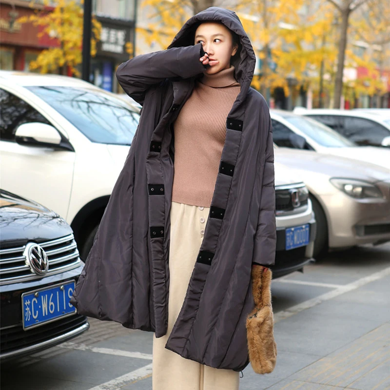 

Winter Plus Size 90% Duck Down Coat Fashion Oversized Hooded Cloak Style Long Down Jacket Female Loose Thicker Warm Coat