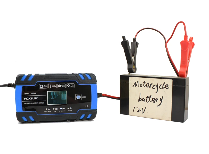 FOXSUR автомобиля Мотоциклетные батареи Зарядное устройство 12V 8A 24V 4A смарт-устройство для быстрой зарядки для AGM гель мокрый EFB свинцово-кислотный Батарея Зарядное устройство