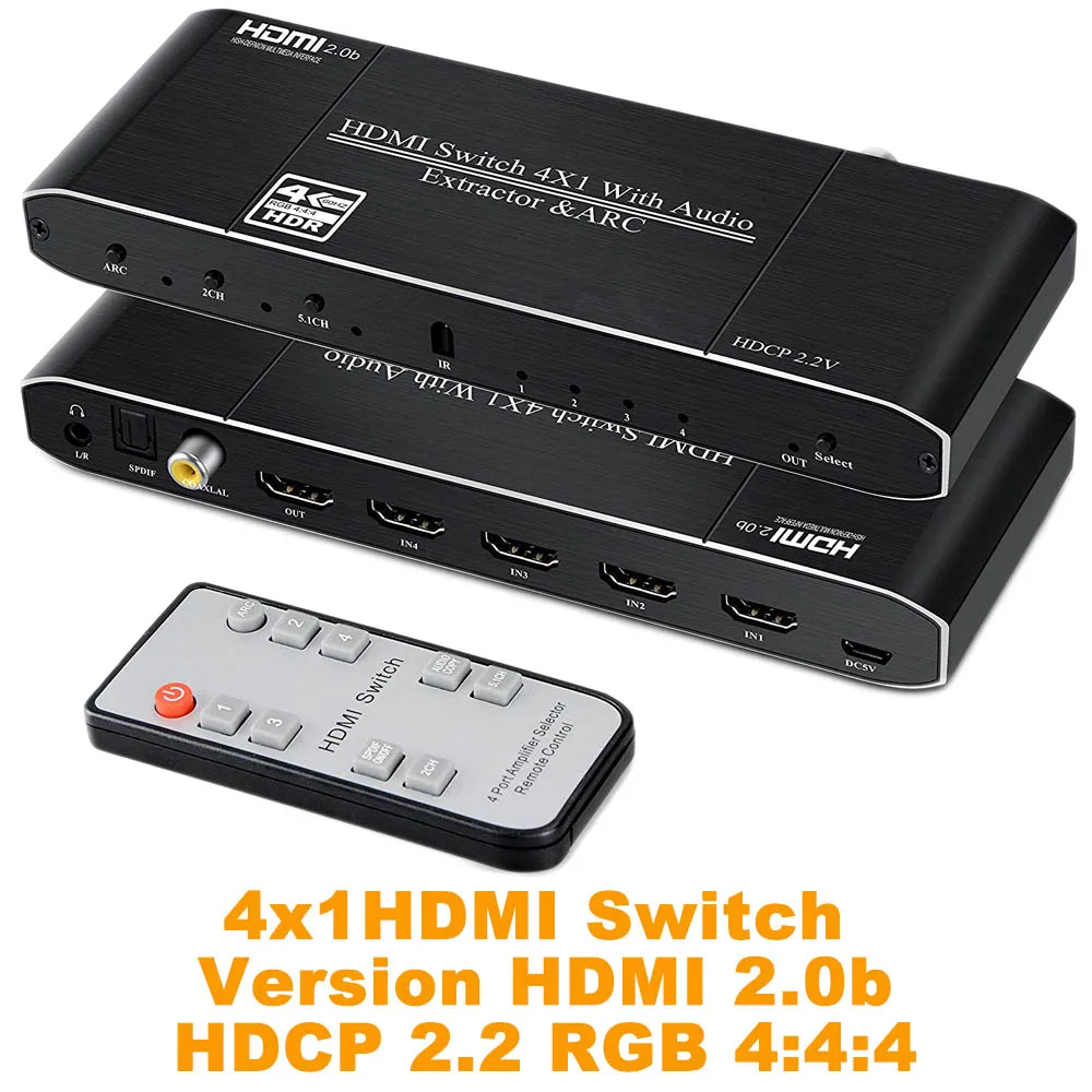 Лучший 4K HDMI 2,0 переключатель с ARC& IR 4x1 HDMI переключатель дистанционного 4K 60Hz 2x1 HDMI переключатель аудио экстрактор для PS4 Apple tv HD tv