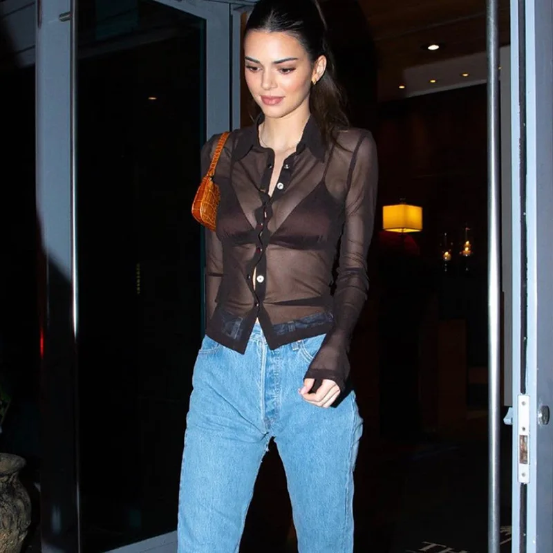 MONMOIRA однотонные однобортные блузки с сеткой рубашки для женщин сексуальная