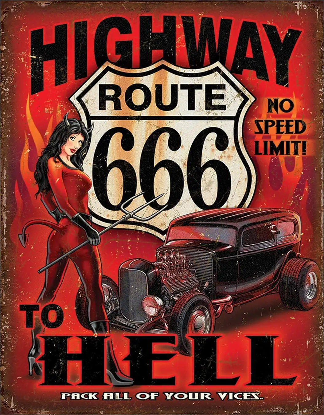 

Metal Tin Sign Retro Vintage Route 666 Highway to Hell Aluminum Sign for Home and Bar Wall Decor 8x12 Inch (Route 666)