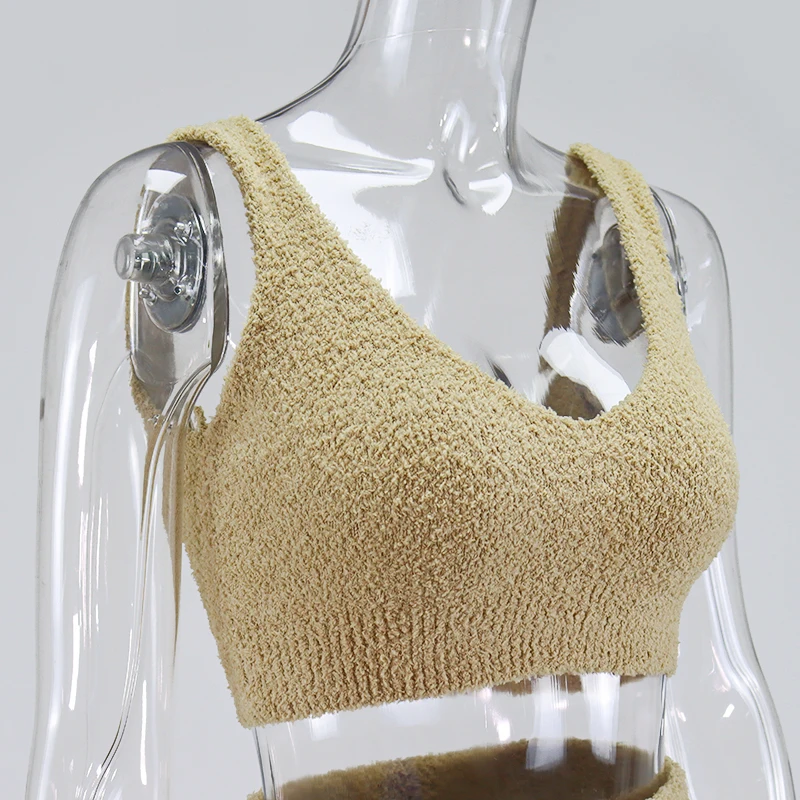 Sweater Vest Women Knitted Cropped Tops Two Piece Set Autumn Sleeveless Casual knitwear Loungewear |