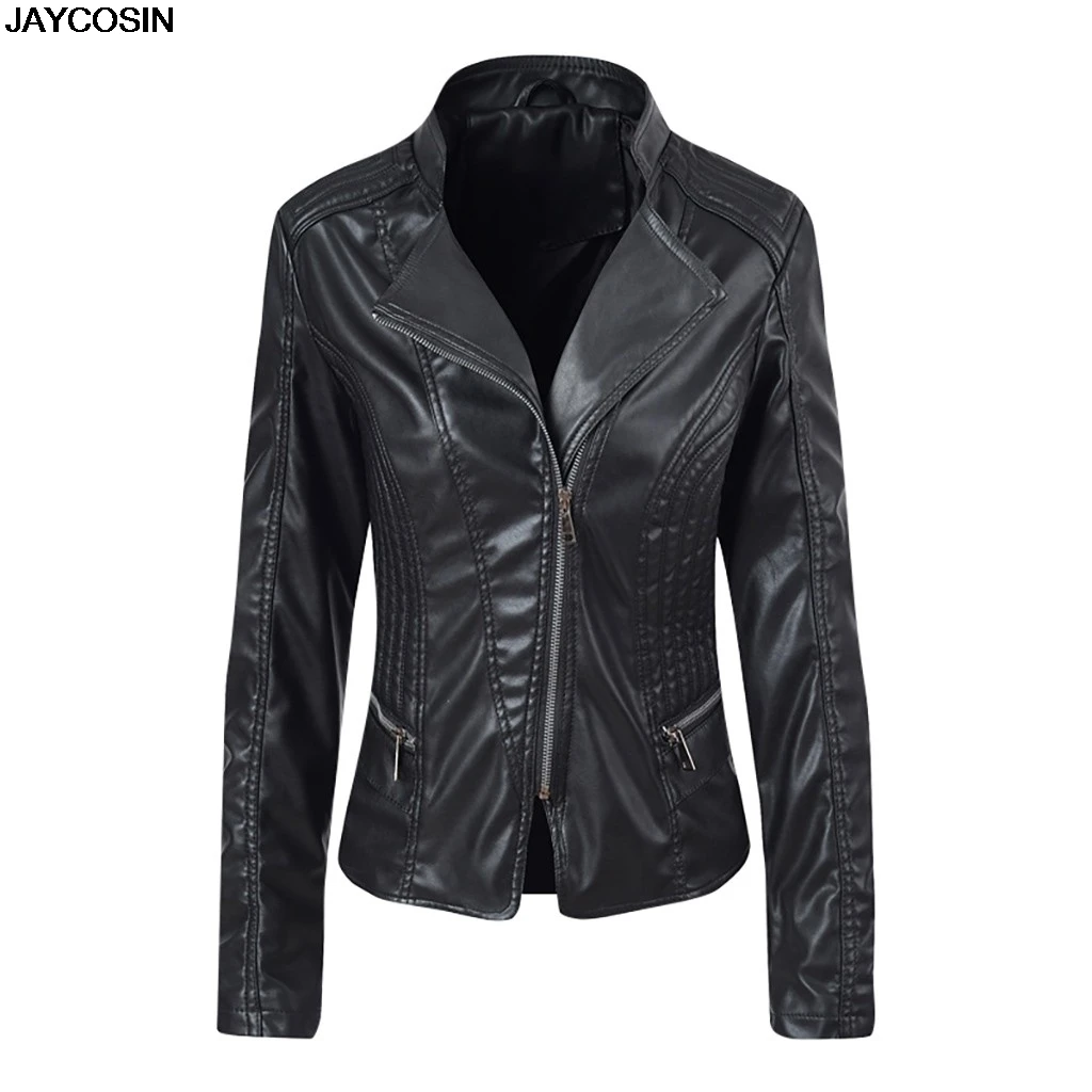 JAYCOSIN 2019 кожаная куртка женская модная облегающая короткая мотоциклетная из