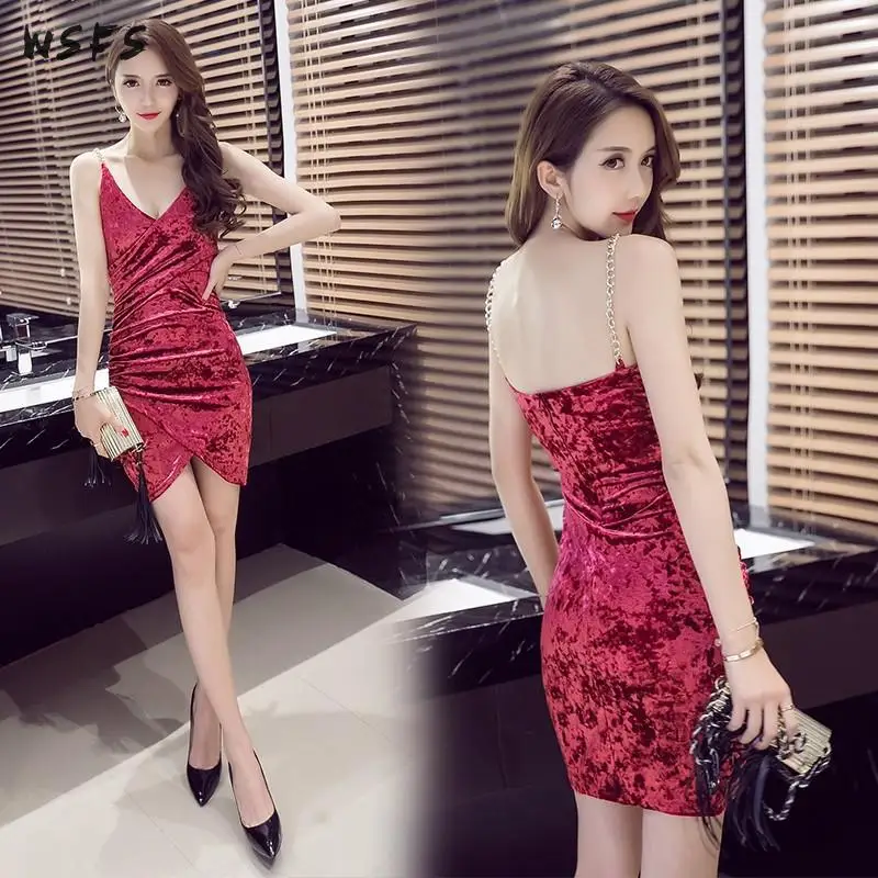 Summer Dress Vneck Spaghetti Strapless Red Green Blue Black Velvet Women Dresses Bodycon Bandage Party Sexy Asymmetrical Clothes | Женская
