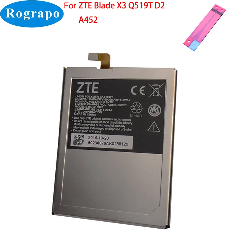 

Original 4000mAh E169-515978 E169 515978 Battery For ZTE Blade X3 Q519T D2 A452 Mobile Phone