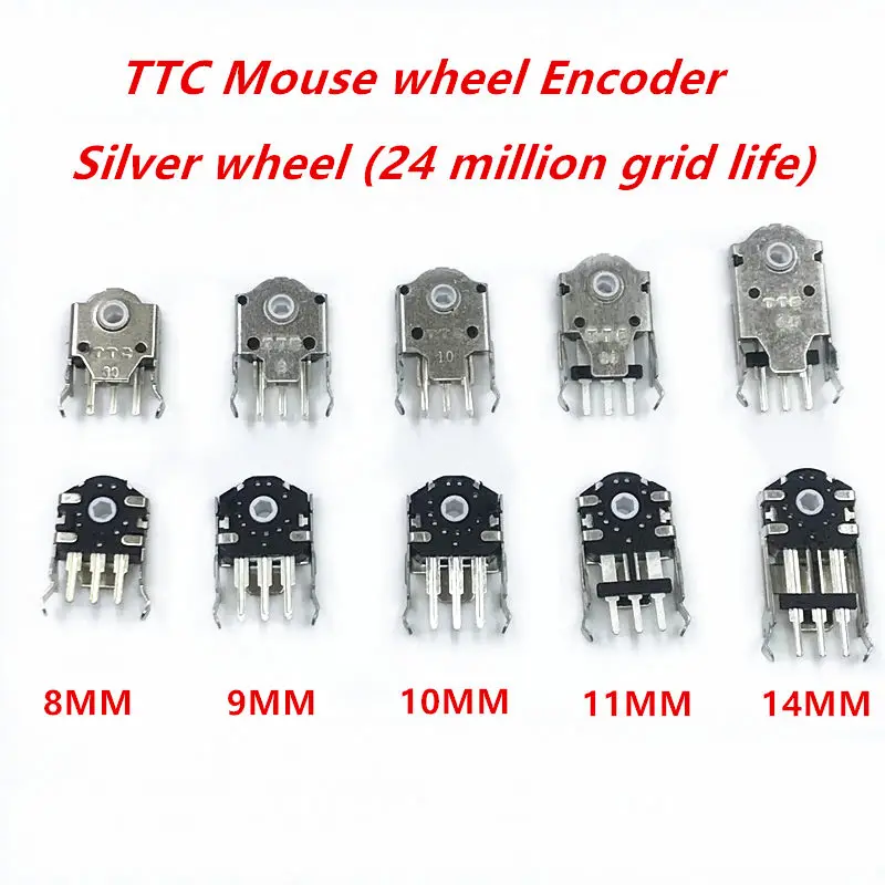 5Pcs New TTC mouse wheel encoder White core 24 million grid life 8mm 9mm 10mm 11mm 14mm mouse decoder for Logitech Raze Mouse