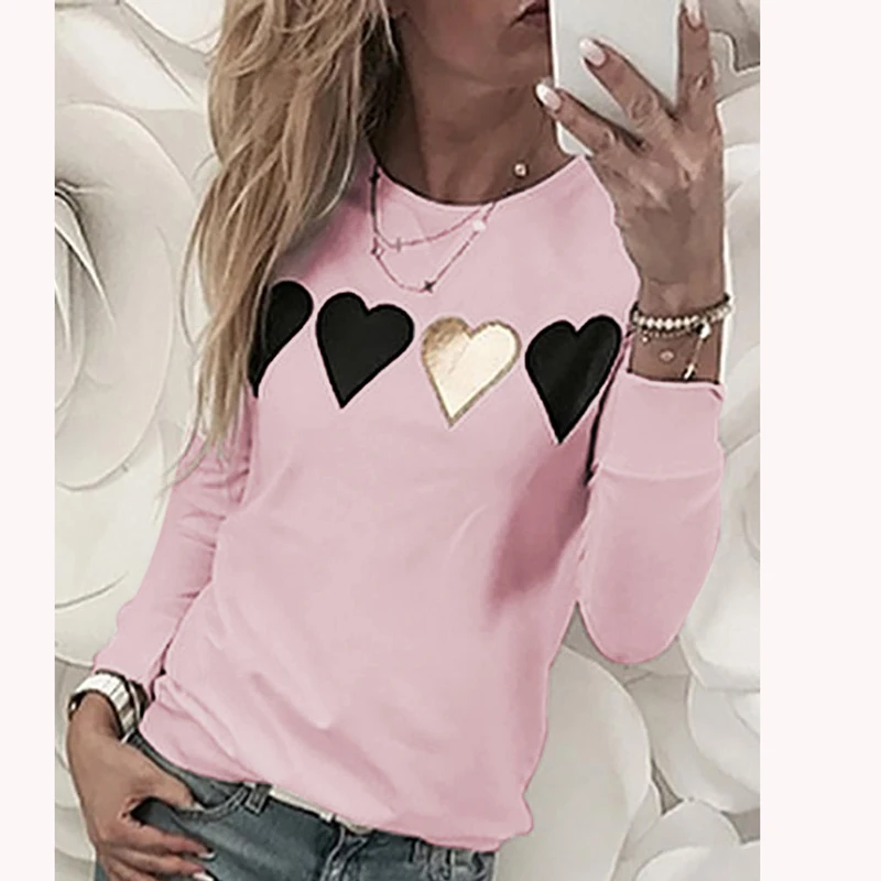 02 Heart Print Pink Women Sequins Lips Print Fashionable Sweatshirt Autumn Leopard Long Sleeve Beading Hoodie Lady O-neck Kawaii Sweatshirt Hoodies - Цвет: 02 Heart Print Pink