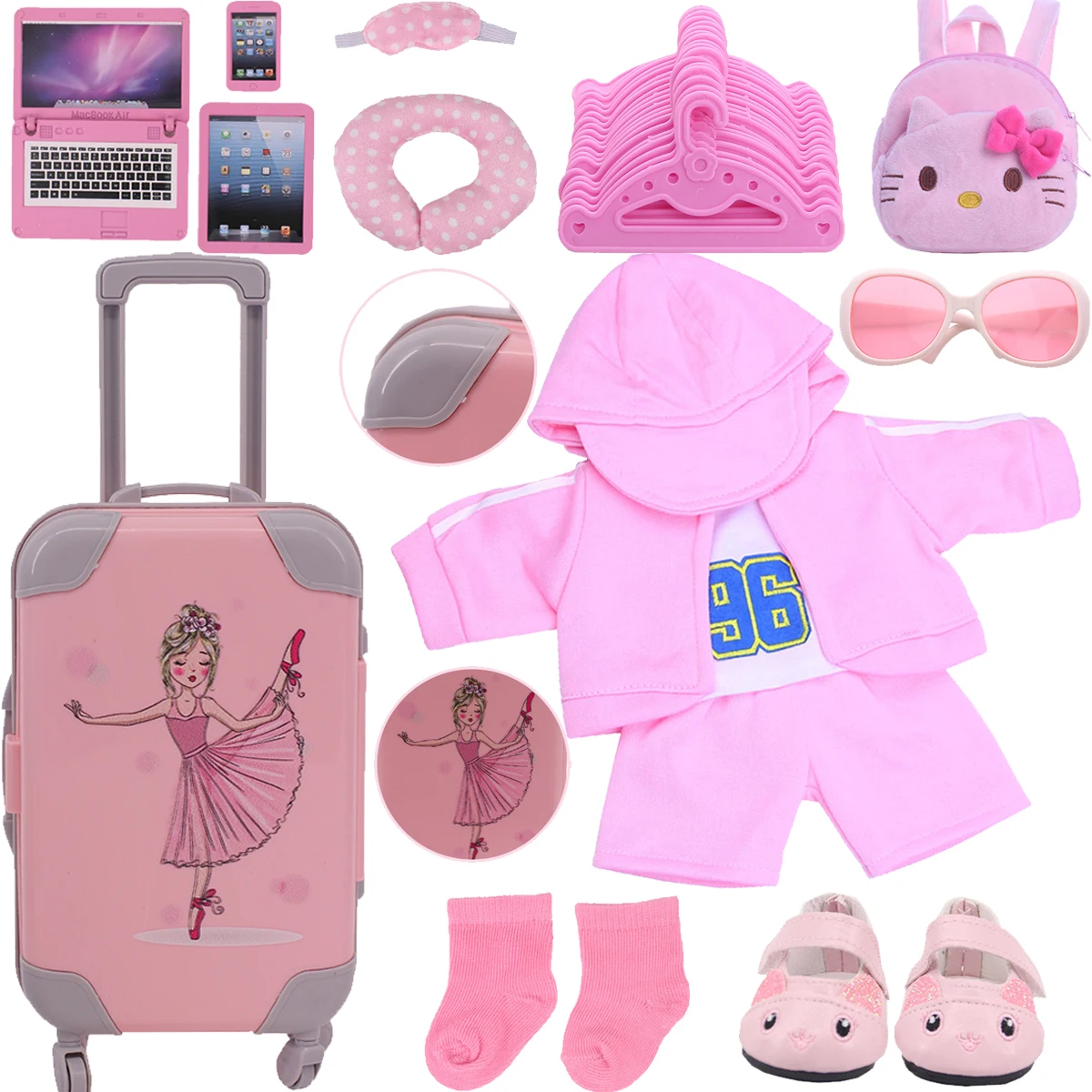 

Reborn New Pink Doll Clothes Shoes Suitcase Set For 18Inch American Doll&43CM Born Baby Generation Russian Girl's Christmas Gift