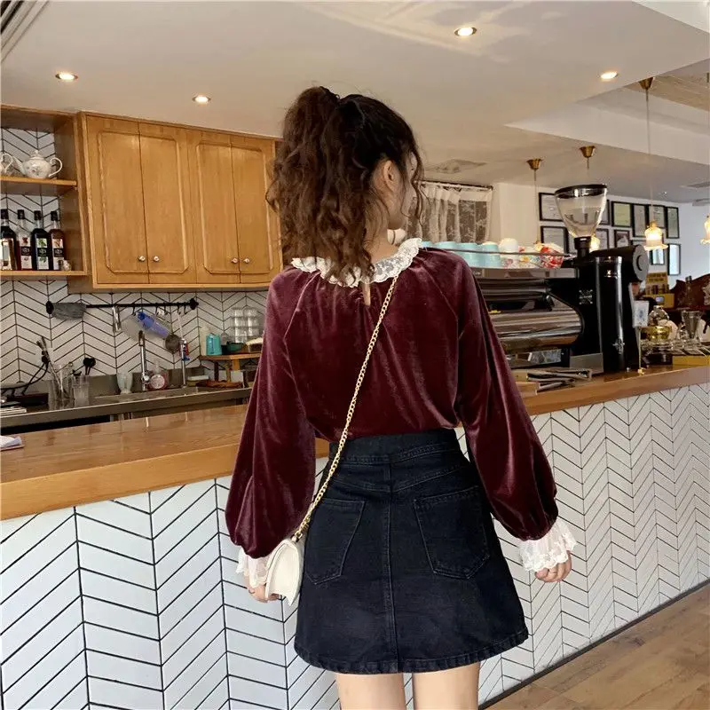 Женская футболка из золотого бархата модные короткие топы с рукавом Семь