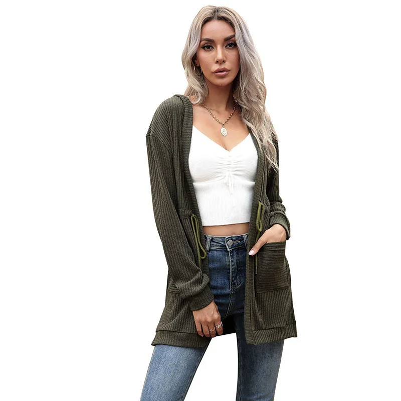 

Women's coat sweater autumn winter new solid color long sleeve sweater cardigan hooded jacket women