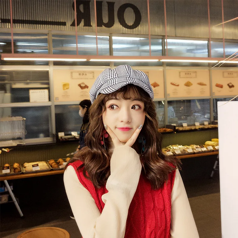 Женские Восьмиугольные шапочки новые полосатые шапки для дам осенне-зимний