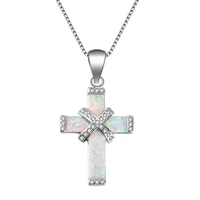 carofeez charm women cross necklace whiteblue imitation fire opal zircon pendants necklaces jewelry accessories girl gift