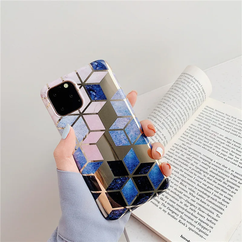 Plating Geometric Marble Case For Iphone 11 Pro XR X XS Max 6S 6 S 7 8 Plus Back Cover Soft IMD Silicone Coque Shell Skin |