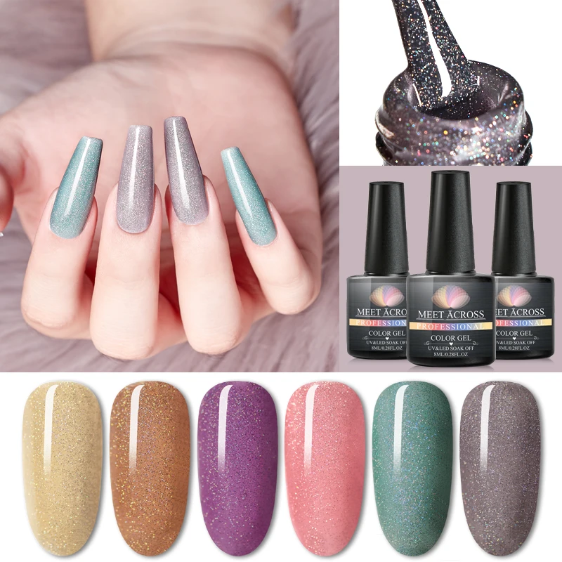 MEET ACROSS голографическая проекция 8 мл отмачиваемый блестящий гель стойкий лак для