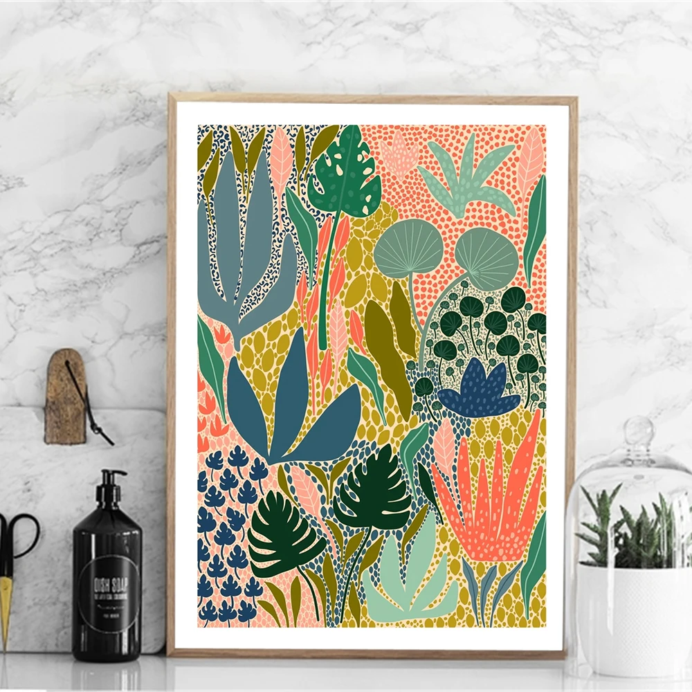 

Abstract Multicolored Green Garden PLants Wall Art Canvas Painting Picture Posters and Prints Gallery Aisle Unique Home Decor