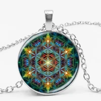 2019 multicolor life flower pendant silver chain statement long necklace glass dome om mandala yoga jewelry buddhist gifts