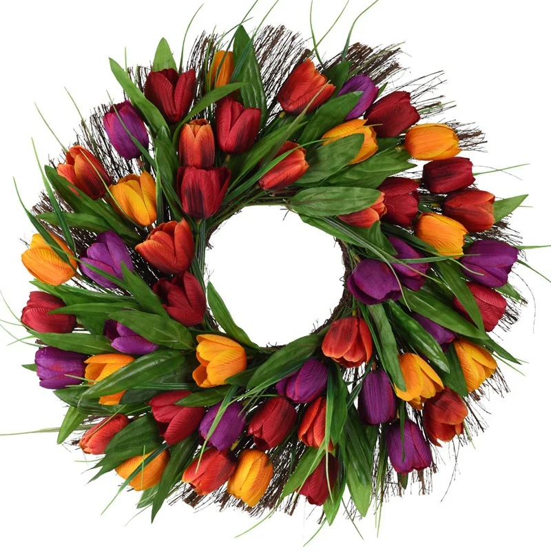 Венок на дверь в виде тюльпана цветочный венок летний для входной