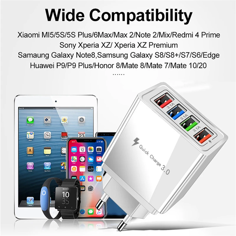 

48W Quick Charger 3.0 USB Charger for Samsung A51 A71 iPhone 11 xr Xiaomi mi 10 Tablet QC 3.0 Fast Wall Charger EU Plug Adapte