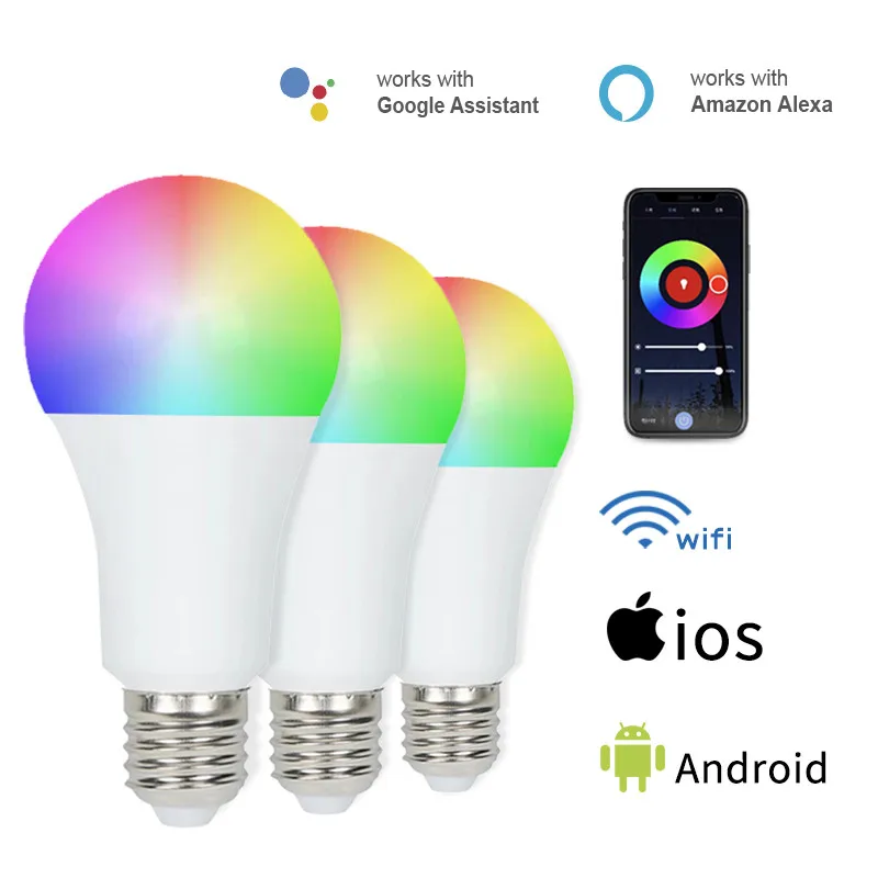 

Умная Светодиодная лампа с Wi-Fi, 9 Вт, E27, работает с Alexa/Google, 220-240 В, RGB + CCW, затемняемый таймер, пузырьковый светильник для украшения гостиной